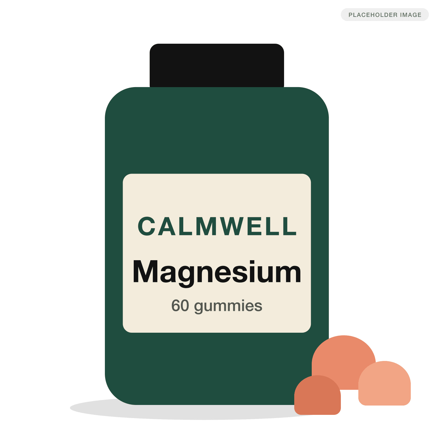 Redesigned main image: the bottle fills the frame with a large, legible 'Magnesium' label and three gummies at its base.