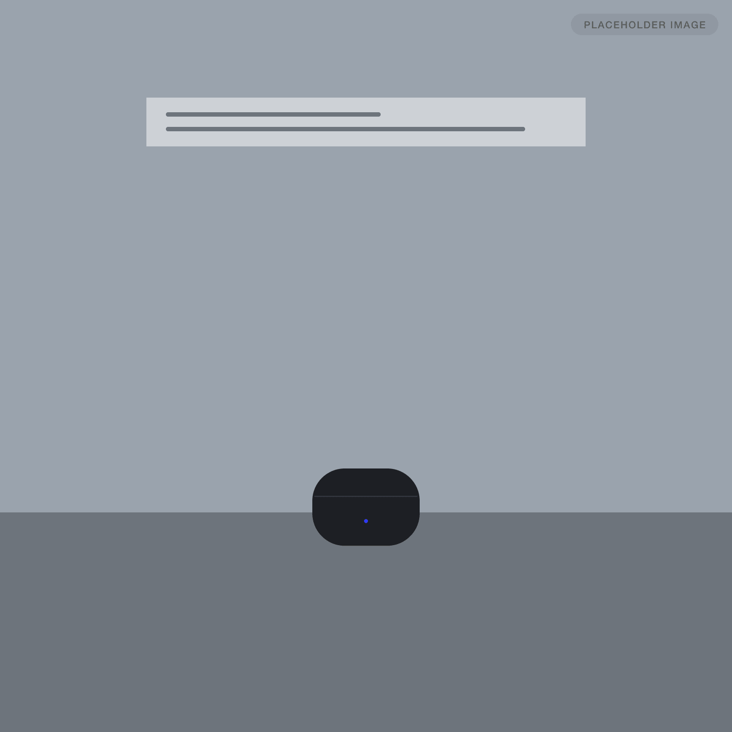 Original lifestyle image: the case tiny on a grey surface under a faint caption banner.