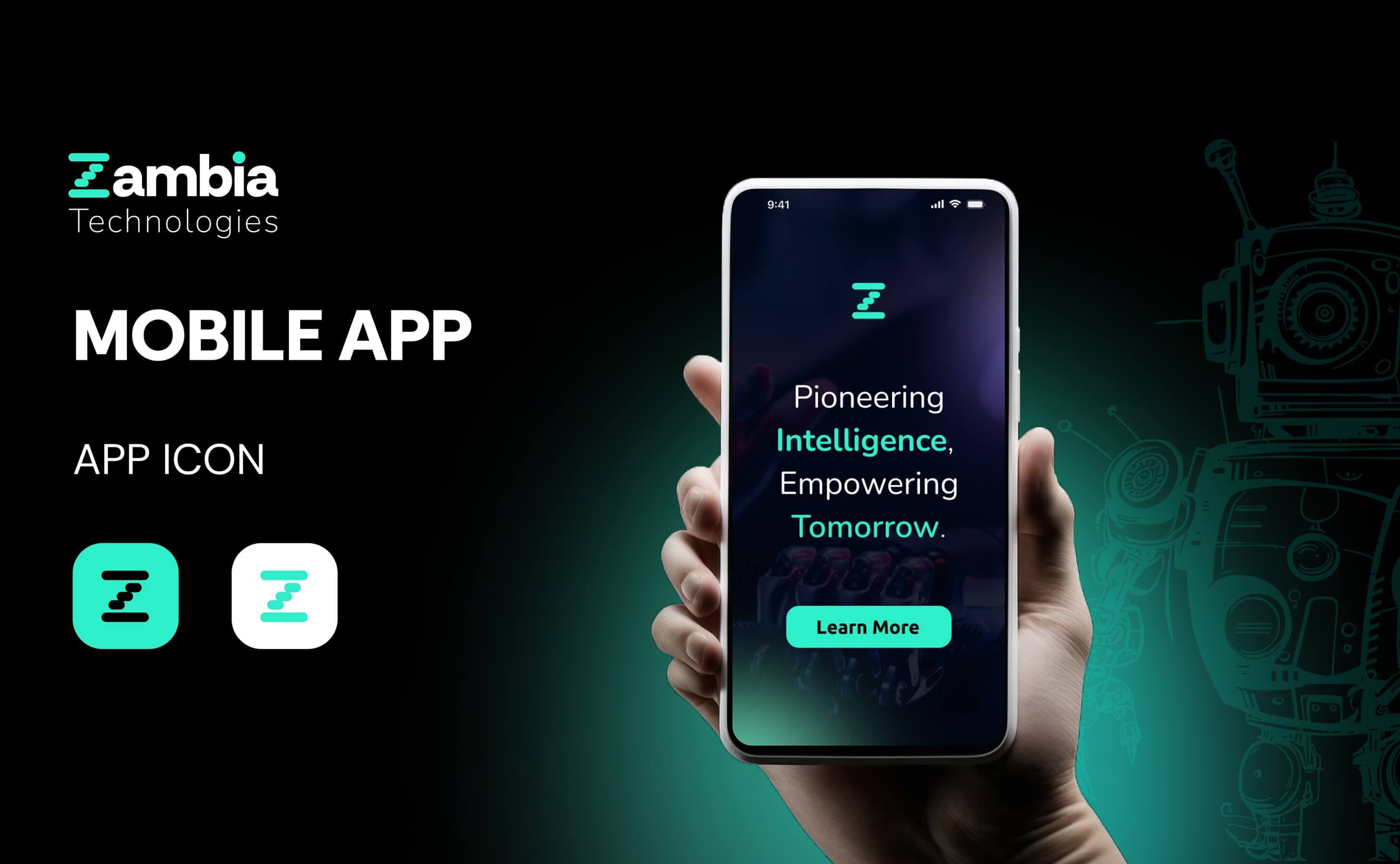 Zambia mobile app icon and splash screen on a phone, app design by Donika Bajrami.